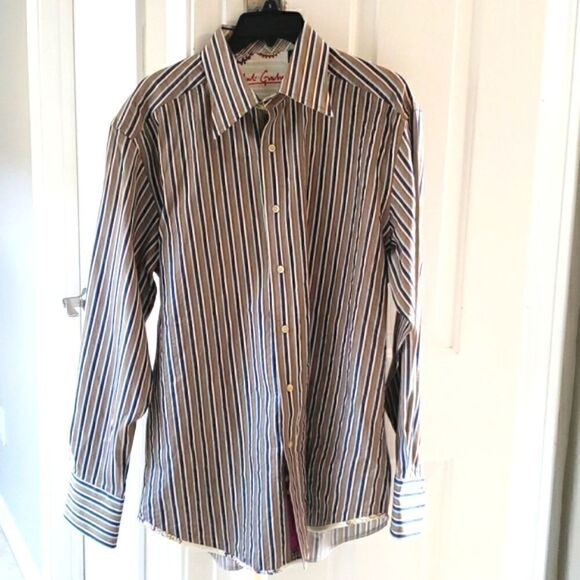 Robert Graham Striped Flip Cuff Button Down Shirt Men's Large - Picture 1 of 10